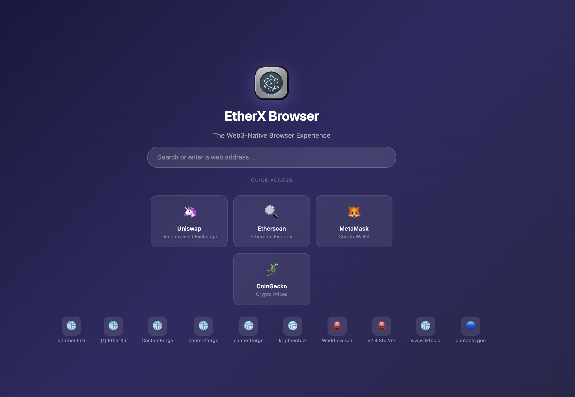 EtherX Browser Screenshot